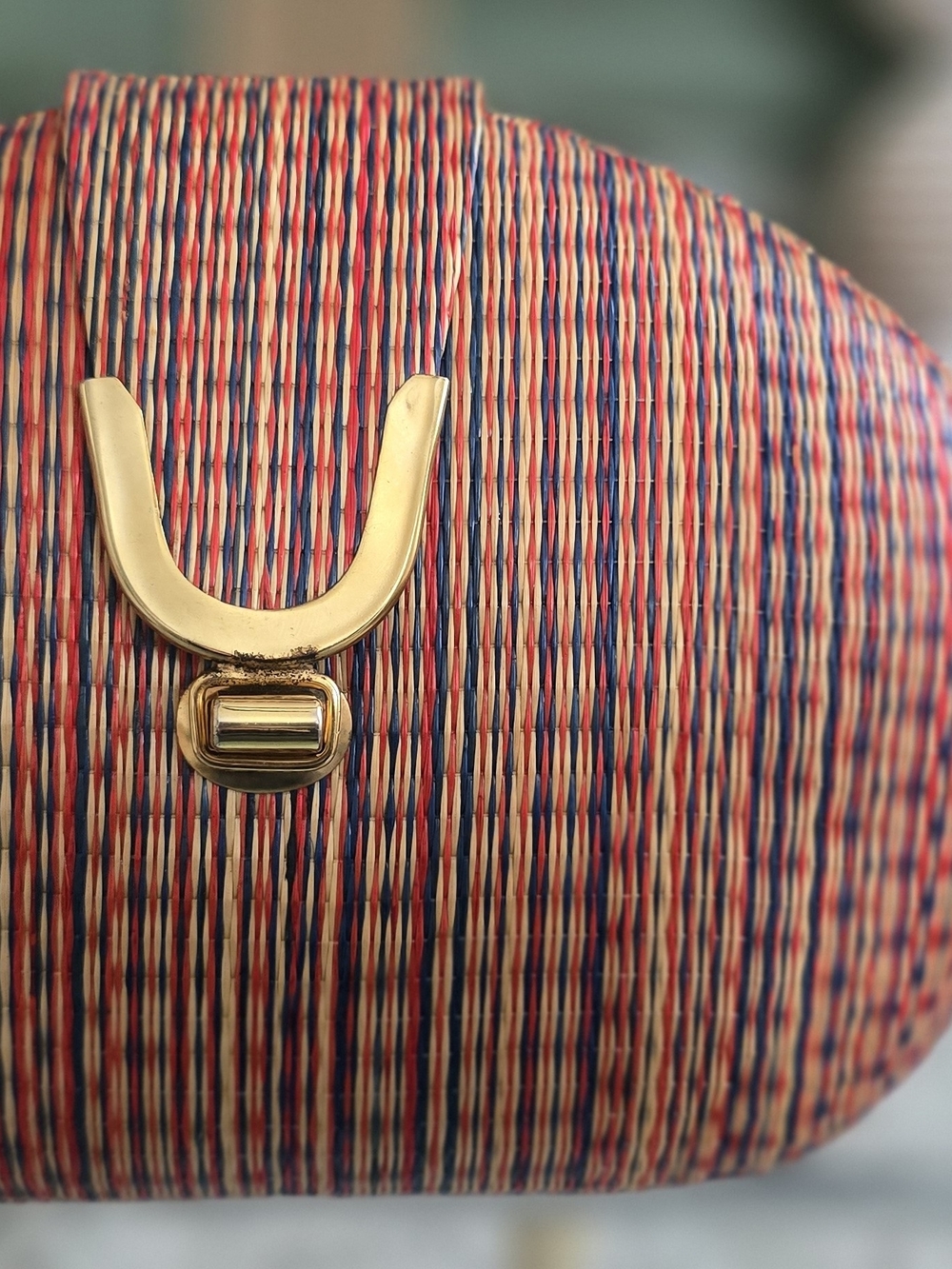 Source Unknown Multicolor Woven Clutch with Gold Hardware